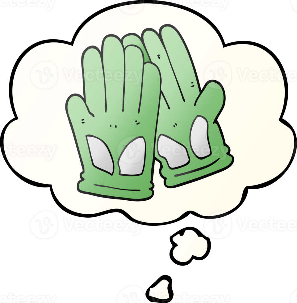 cartoon garden work gloves and thought bubble in smooth gradient style png