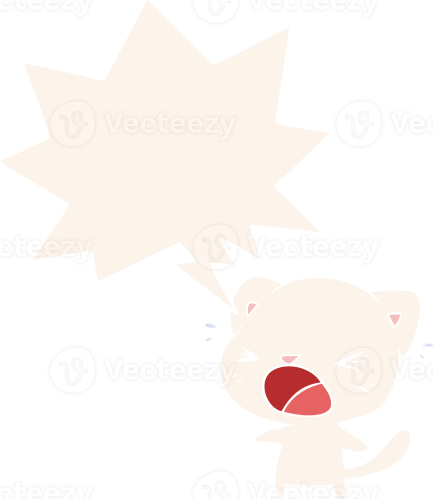 cute cartoon cat crying and speech bubble in retro style png