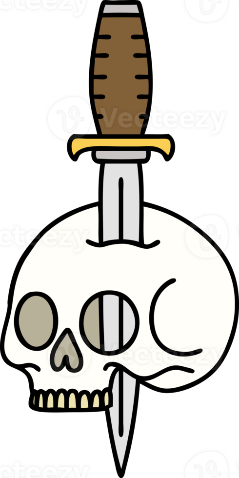 traditional tattoo of a skull and dagger png
