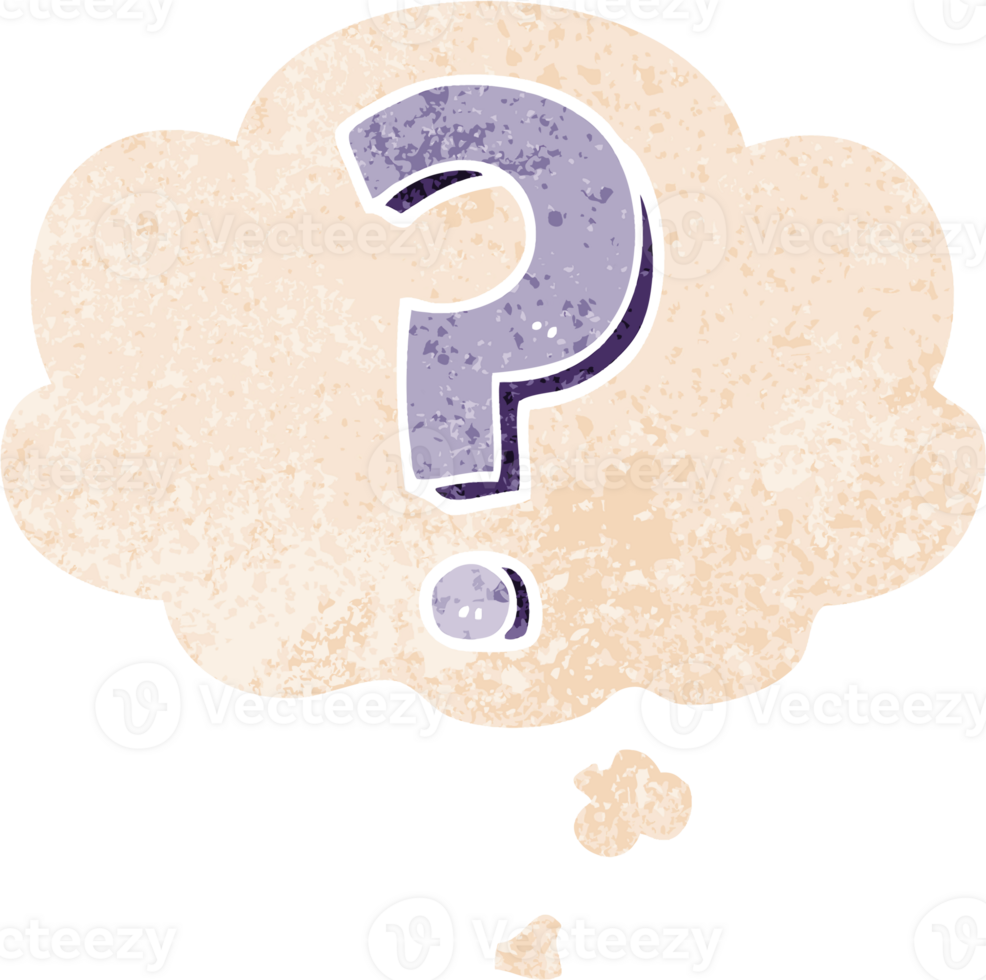 cartoon question mark and thought bubble in retro textured style png