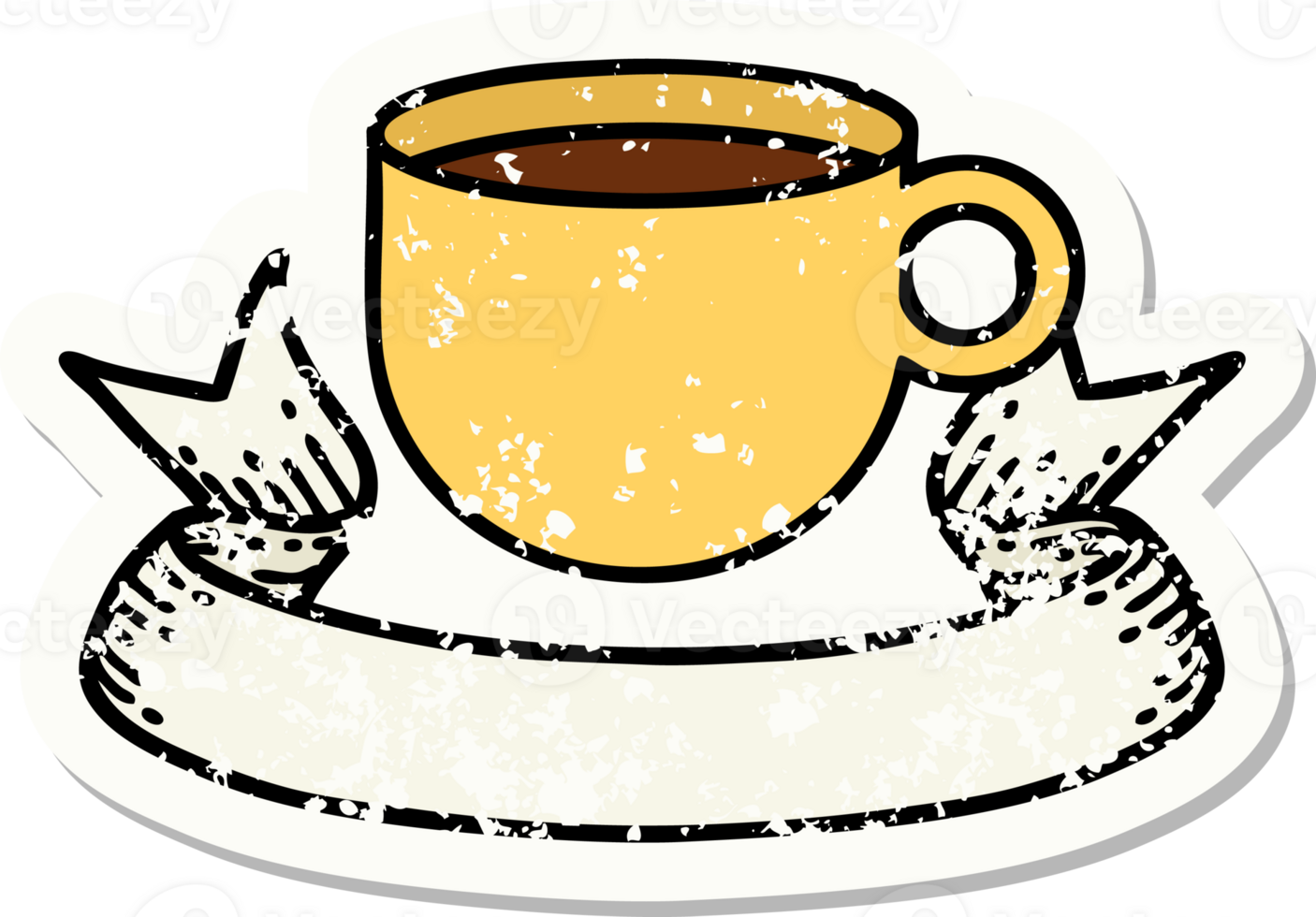 grunge sticker with banner of cup of coffee png
