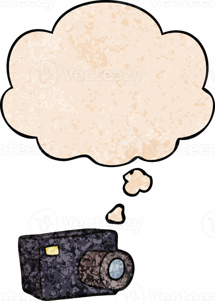 cartoon camera and thought bubble in grunge texture pattern style png