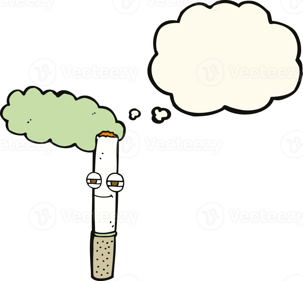 cartoon happy cigarette with thought bubble png