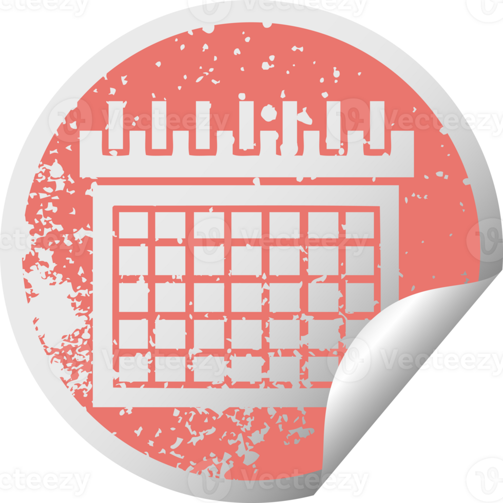 distressed circular peeling sticker symbol work calendar png