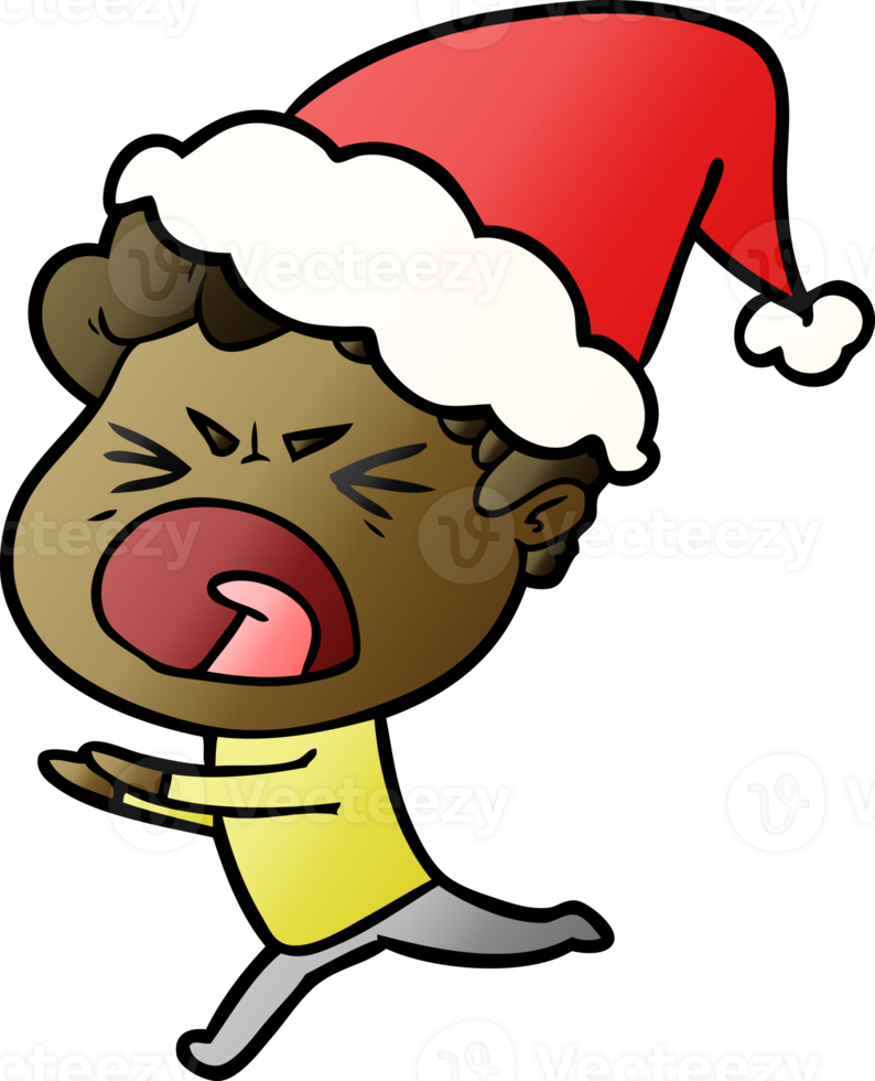 gradient cartoon of a furious man wearing santa hat png