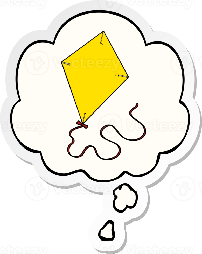 cartoon flying kite and thought bubble as a printed sticker png