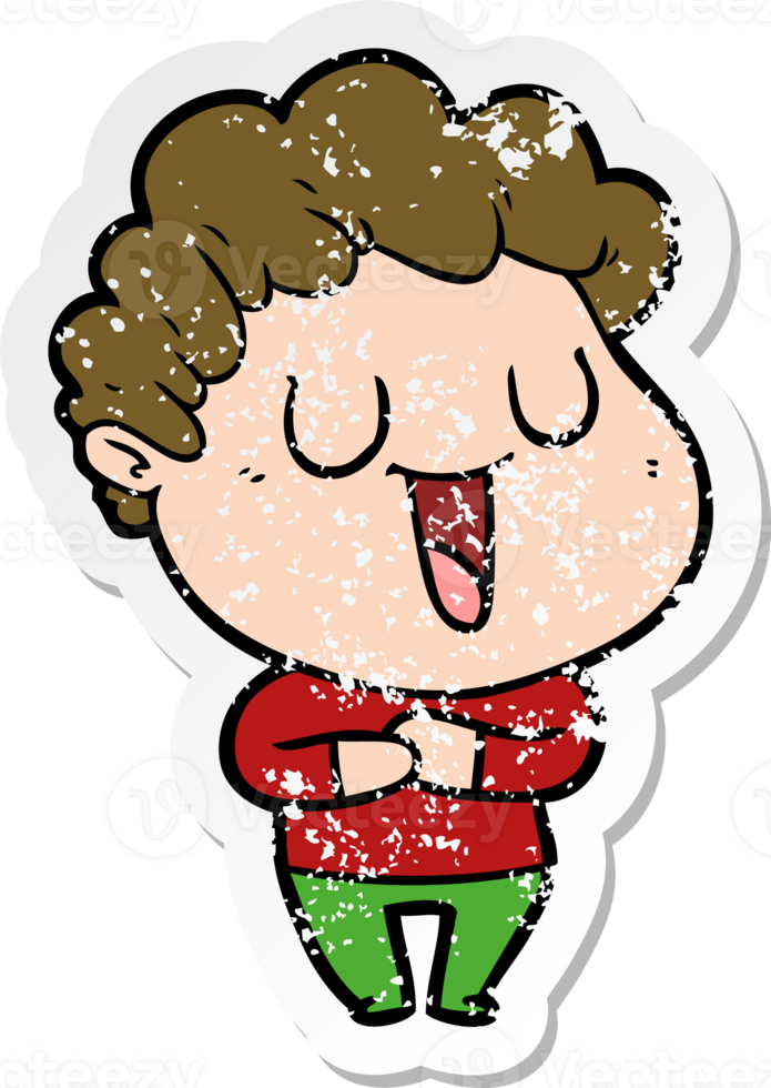 distressed sticker of a laughing cartoon man png