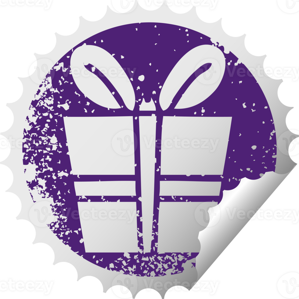 quirky distressed circular peeling sticker symbol present png