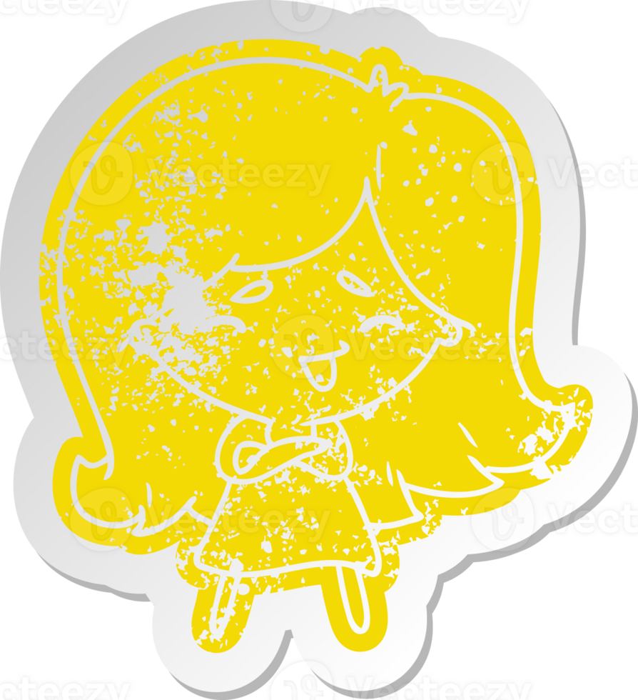 distressed old sticker of a cute kawaii girl png