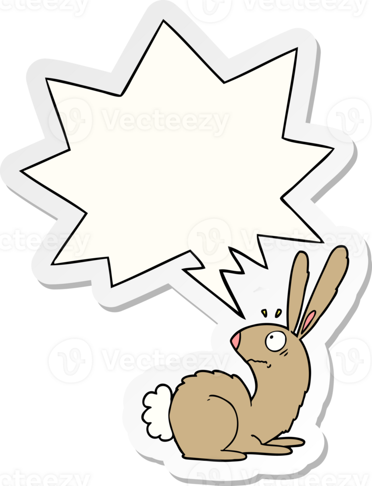 cartoon startled bunny rabbit and speech bubble sticker png