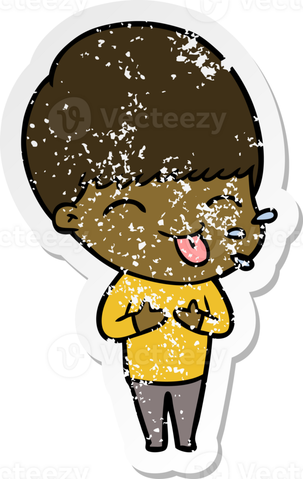 distressed sticker of a funny cartoon boy png
