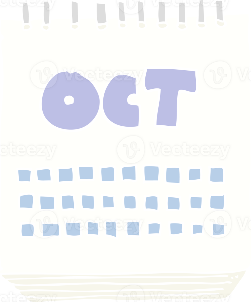 flat color illustration of a cartoon calendar showing month of october png