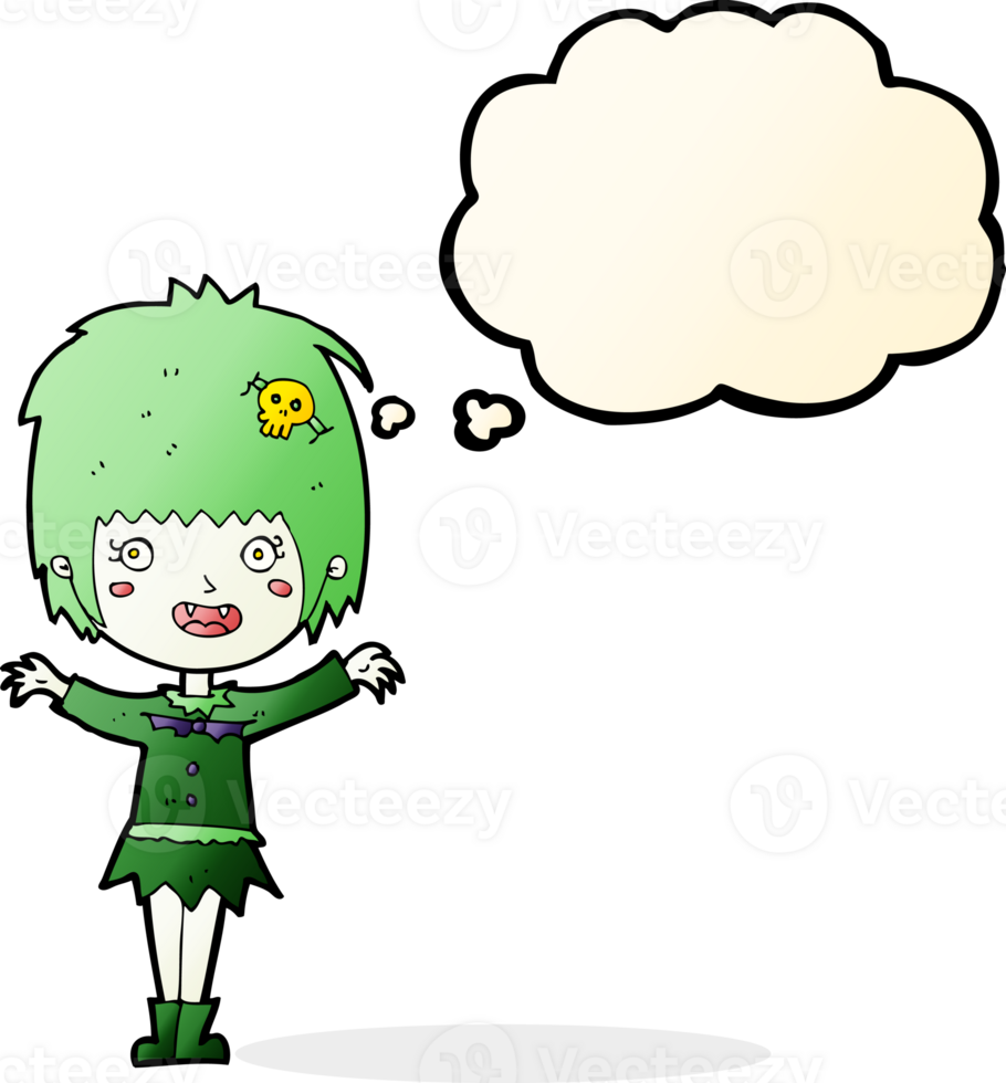 cartoon happy vampire girl with thought bubble png