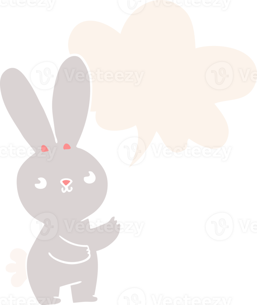 cute cartoon rabbit and speech bubble in retro style png