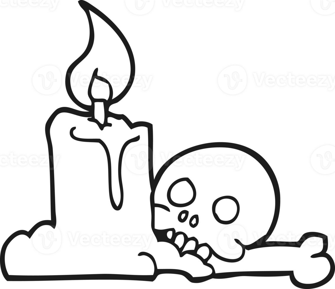 noir et blanc dessin animé effrayant crâne et bougie png