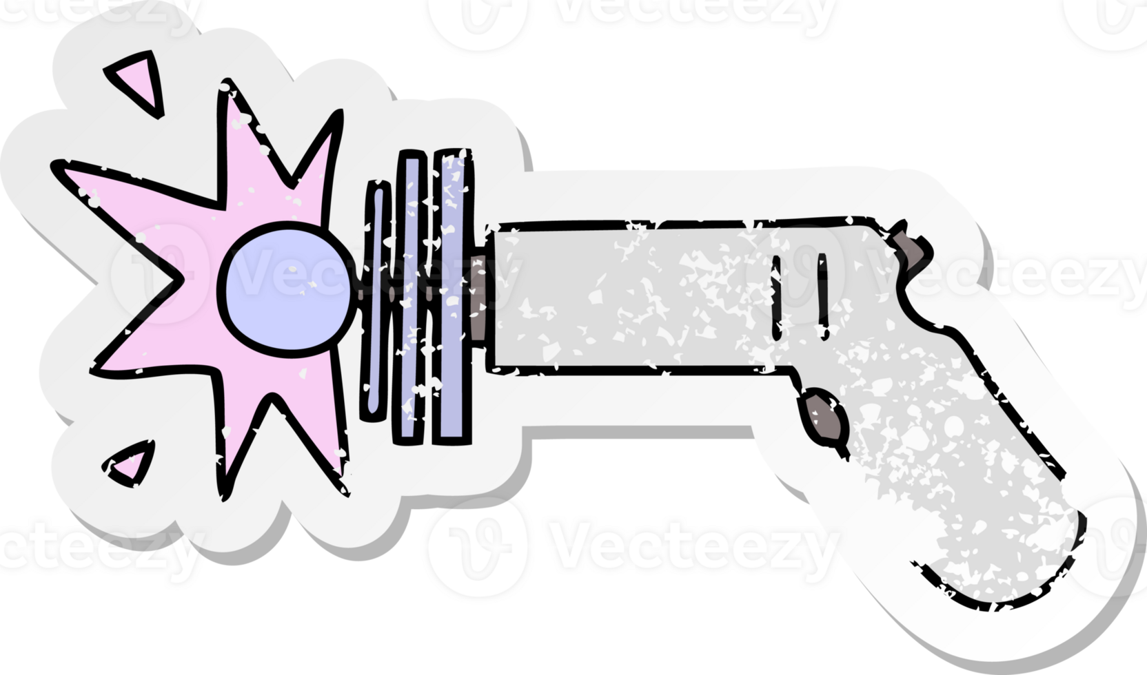 distressed sticker of a quirky hand drawn cartoon ray gun png