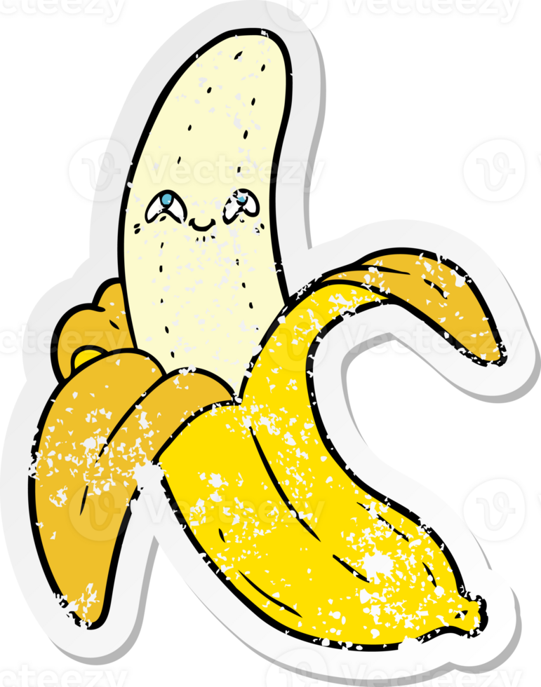 vinheta angustiada de uma banana feliz louca de desenho animado png