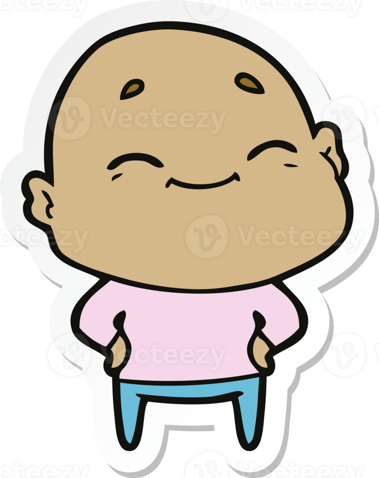 sticker of a cartoon happy bald man png