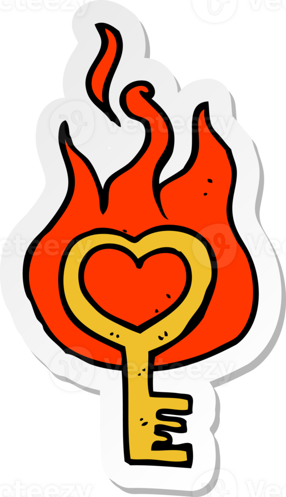 sticker of a cartoon flaming key png