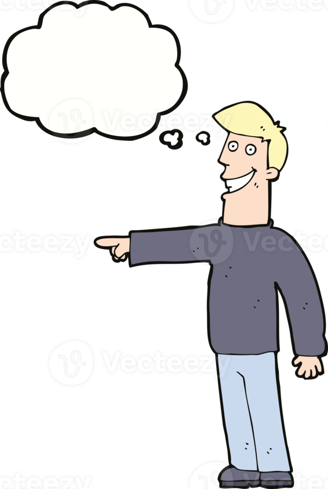 cartoon pointing man with thought bubble png