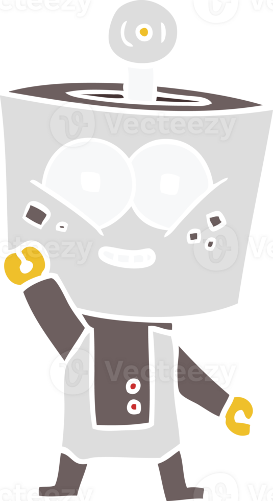 happy flat color style cartoon robot waving hello png