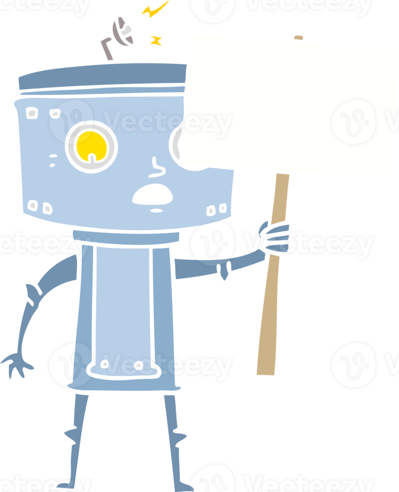 flat color style cartoon robot with blank sign png
