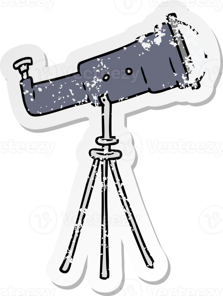 distressed sticker cartoon doodle of a large telescope png