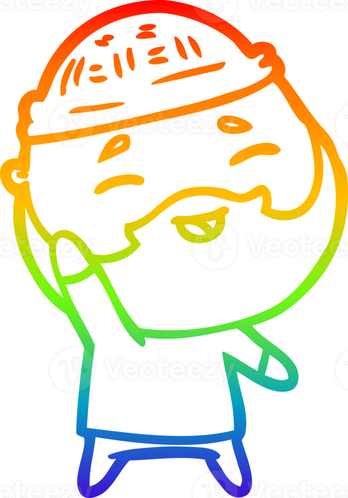 rainbow gradient line drawing cartoon happy bearded man png