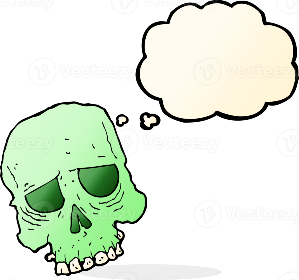 cartoon spooky skull with thought bubble png