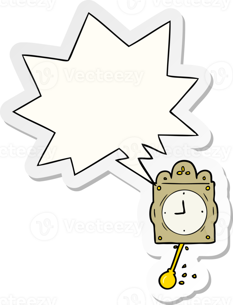 cartoon ticking clock and pendulum and speech bubble sticker png