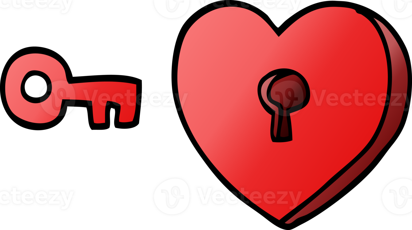 cartoon doodle heart and key png