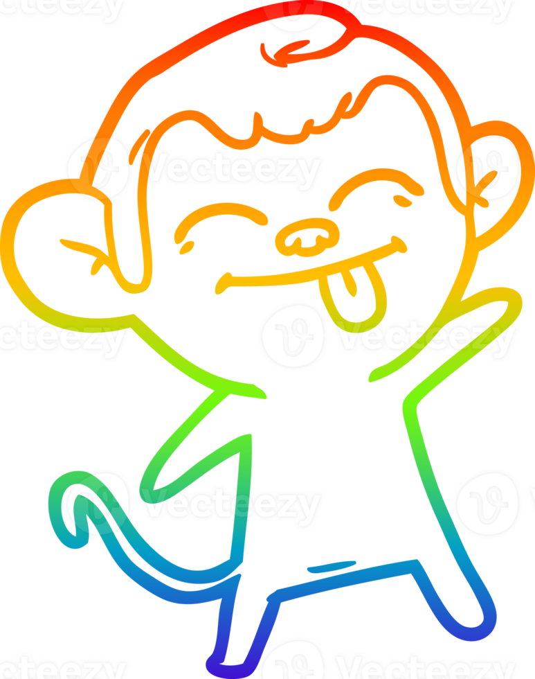 rainbow gradient line drawing funny cartoon monkey png