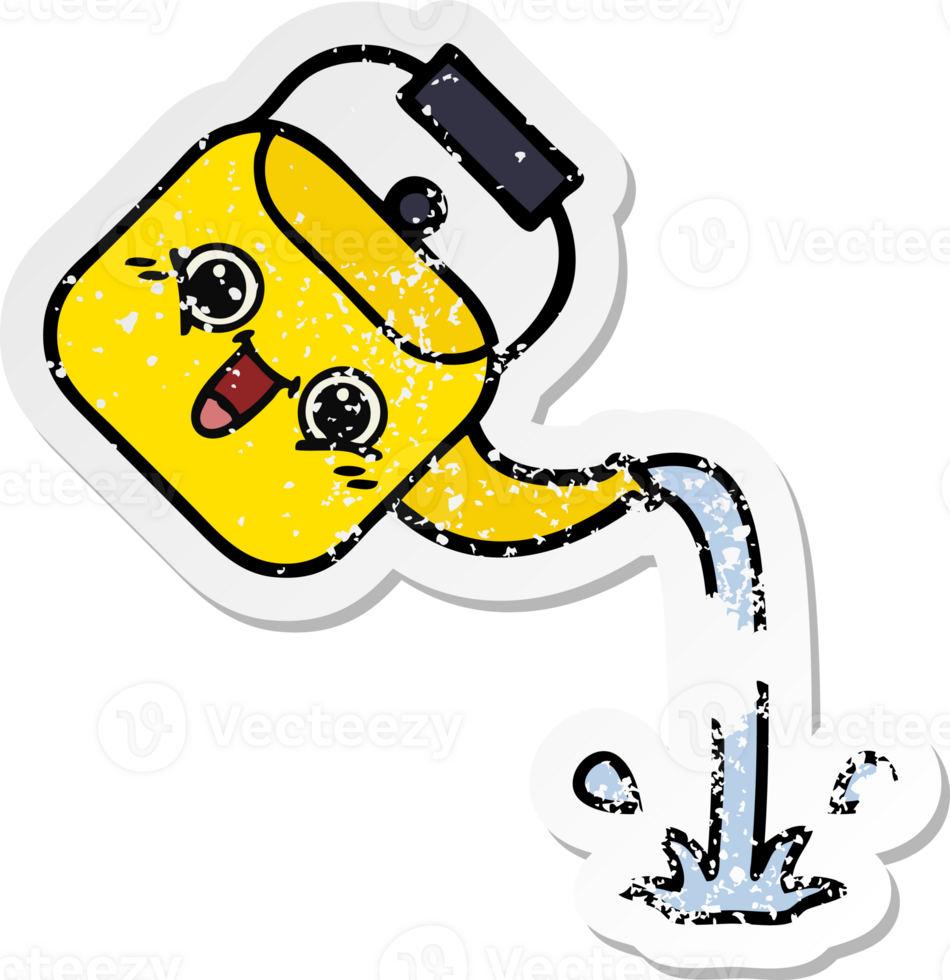 distressed sticker of a cute cartoon pouring kettle png