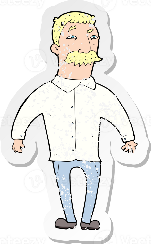 retro distressed sticker of a cartoon man with mustache png