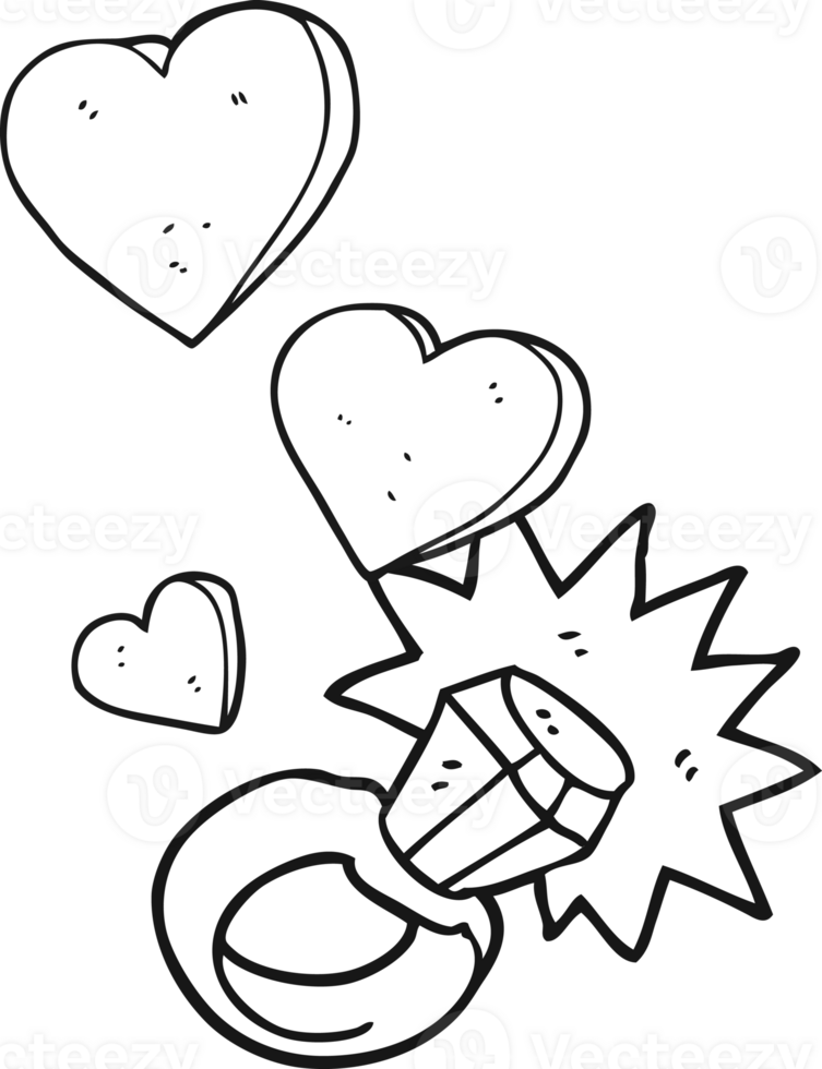 black and white cartoon diamond engagement ring png