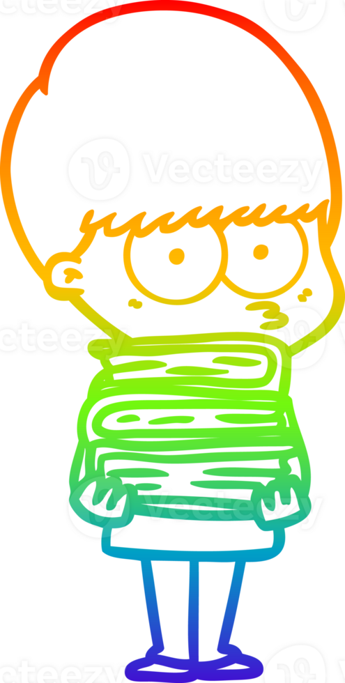 rainbow gradient line drawing nervous cartoon boy carrying books png
