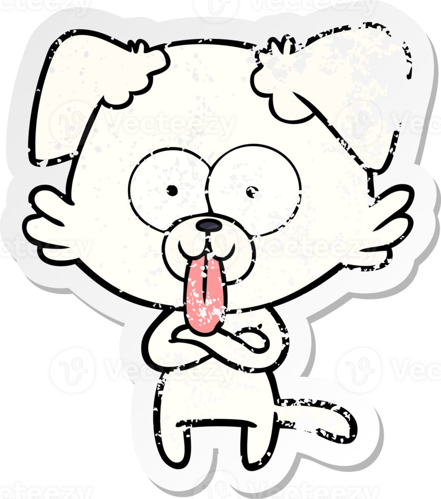 distressed sticker of a cartoon dog with tongue sticking out png
