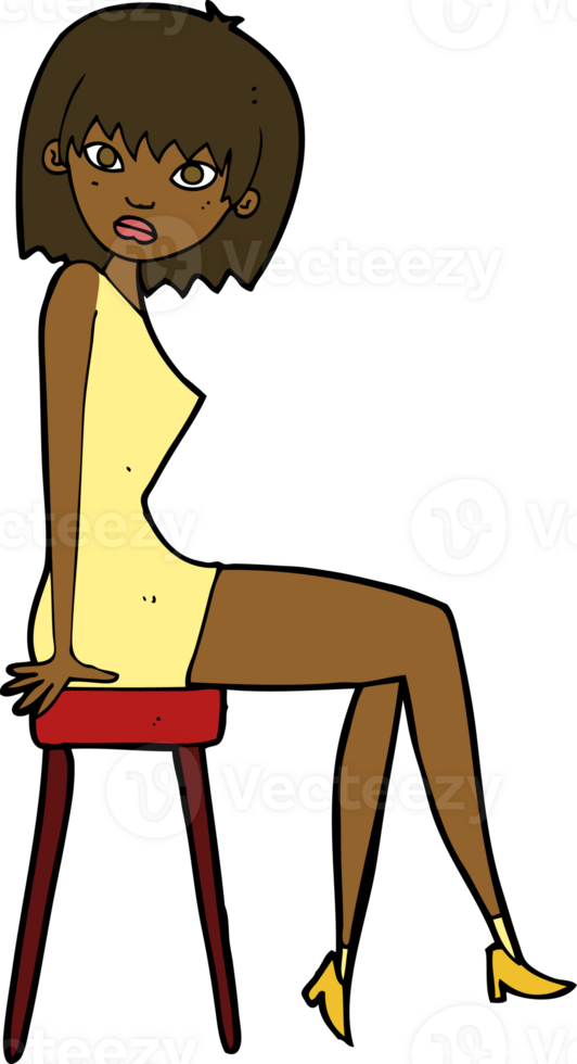cartoon woman sitting on stool png