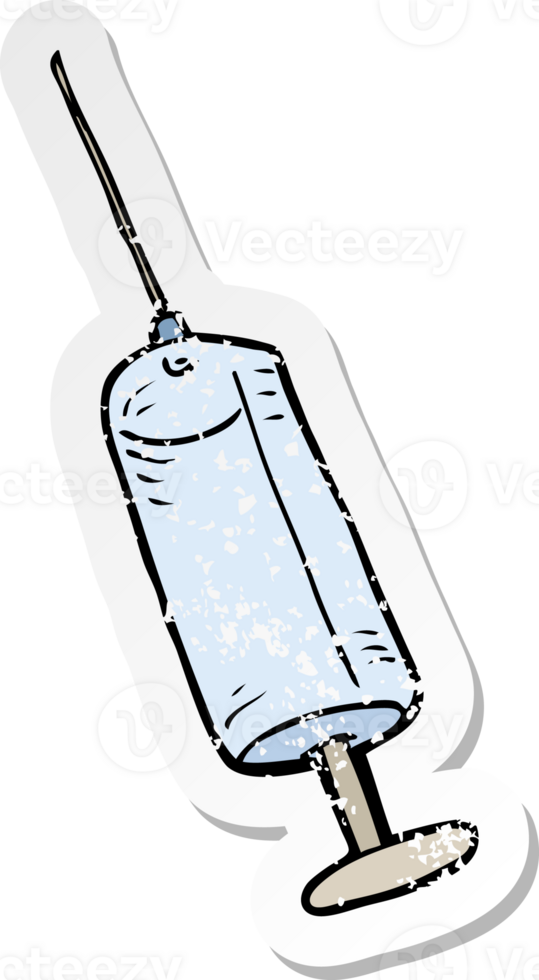 retro distressed sticker of a cartoon syringe png