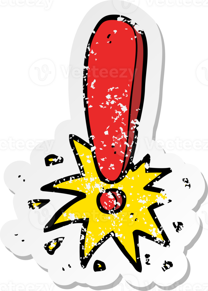 retro distressed sticker of a cartoon exclamation mark png