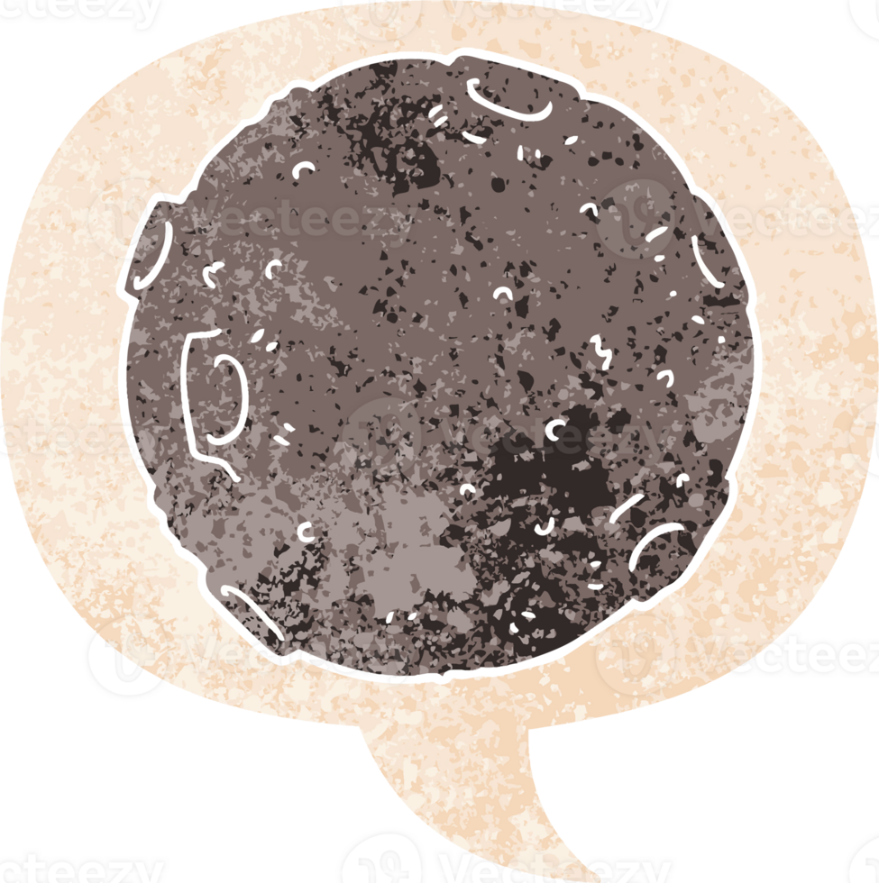 cartoon moon and speech bubble in retro textured style png