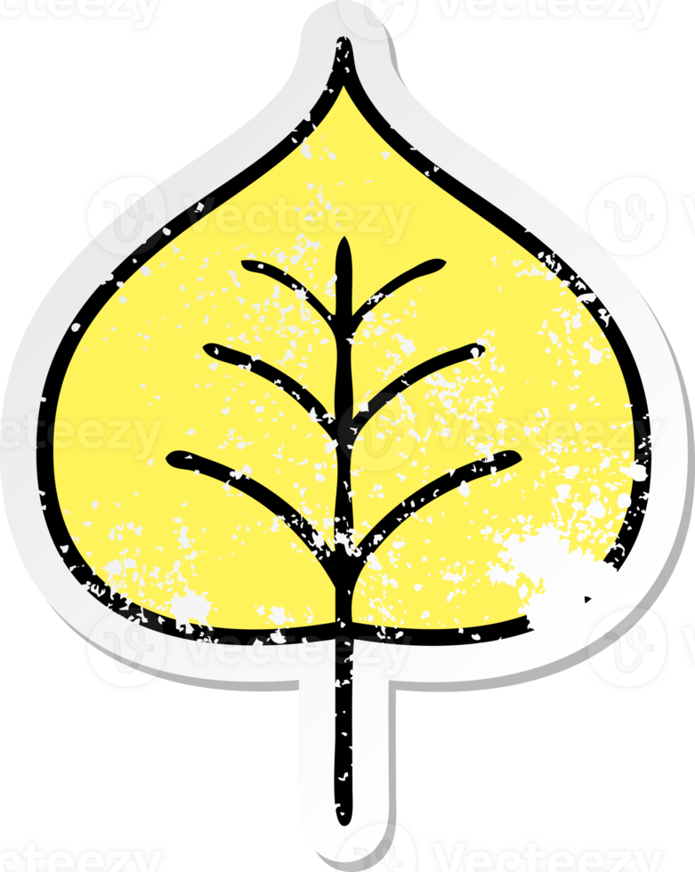 distressed sticker of a cute cartoon autumn leaf png