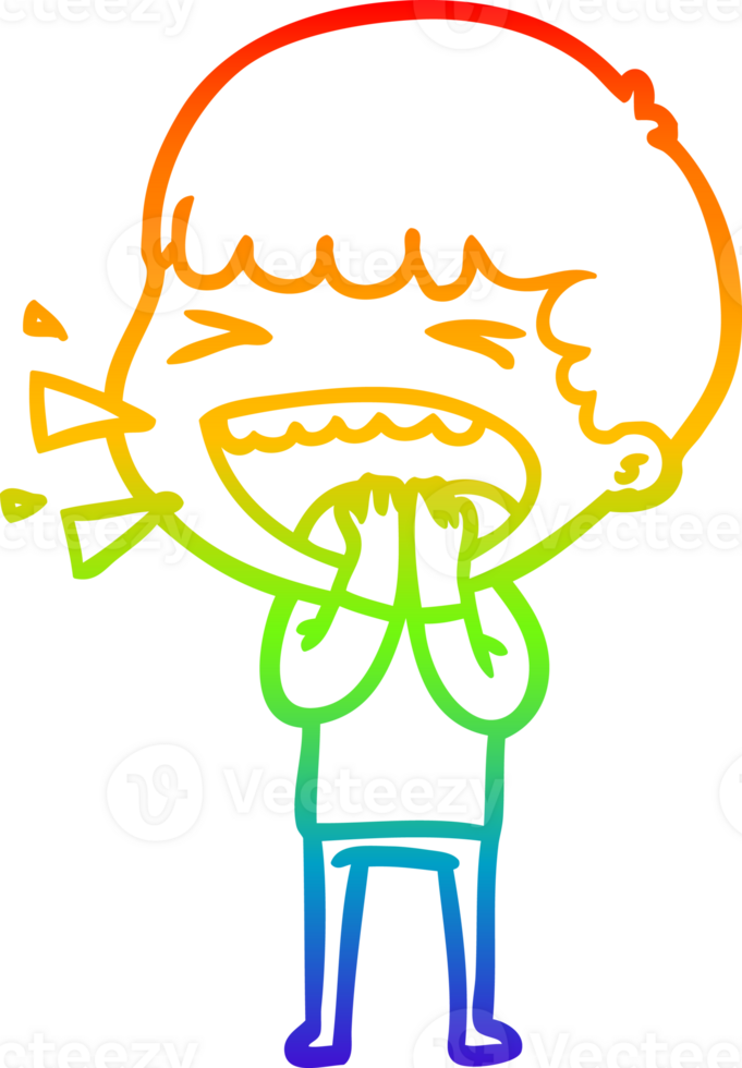 rainbow gradient line drawing cartoon laughing man png