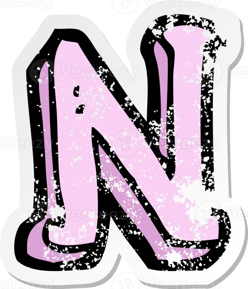 retro distressed sticker of a cartoon letter N png