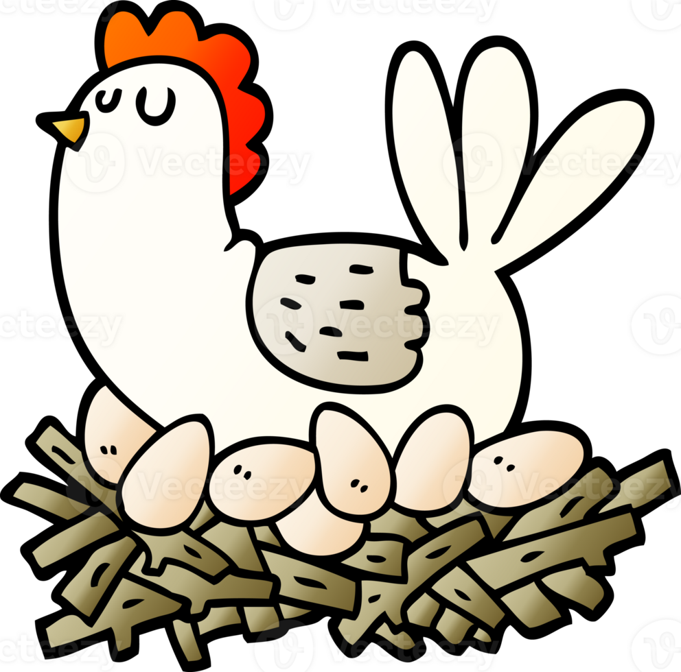 png gradient illustration cartoon chicken on nest of eggs