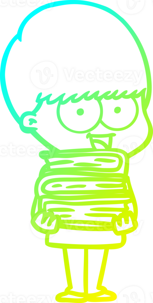 cold gradient line drawing happy cartoon boy holding books png