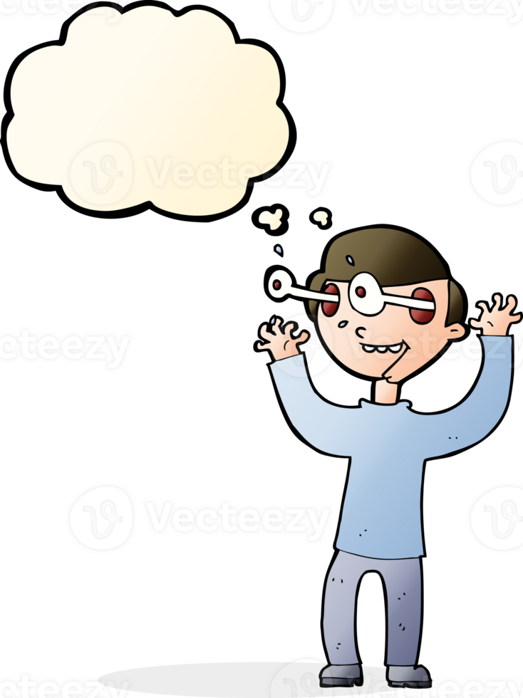 cartoon man with popping out eyes with thought bubble png