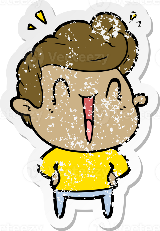 distressed sticker of a cartoon excited man png