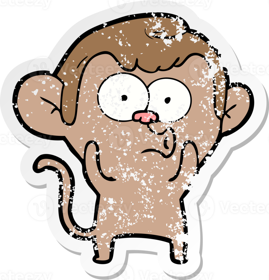 distressed sticker of a cartoon hooting monkey png