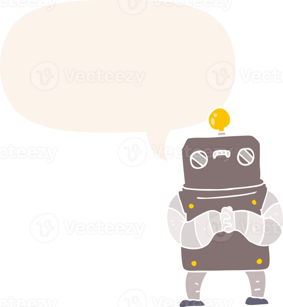 cartoon robot and speech bubble in retro style png